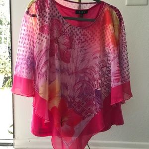 B.L.E.U. Women’s Handkerchief Blouse Multi Colors PINK Size L